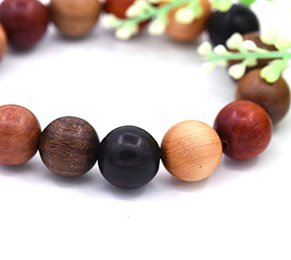 Tibetan Bracelet Mala Buddhist Buddha Meditation 15mm Natural Wood Bead Men Elastic Prayer Bracelet