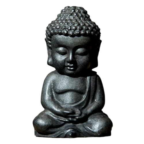 Mini Meditation Buddha Ornament, Solid Cast Iron Figurine, Outdoor Garden Decor Sculpture, Feng Shui Artwork for Home Living Room (Black,2) - color: Black
