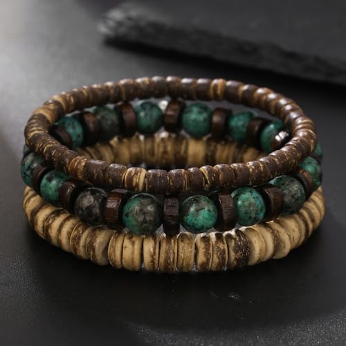 Vintage Multilayer African Turpine Wood Beaded Stretch Bracelets Bohemian Retro Coconut Shell Stackable Elastic Bracelet for Women Men Summer Beach Vacation Holiday Jewelry Gifts - style: StyleA