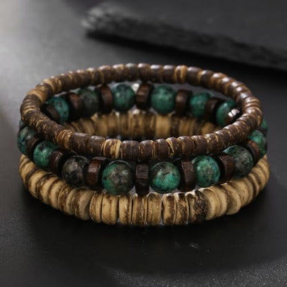 Vintage Multilayer African Turpine Wood Beaded Stretch Bracelets Bohemian Retro Coconut Shell Stackable Elastic Bracelet for Women Men Summer Beach Vacation Holiday Jewelry Gifts - style: StyleA