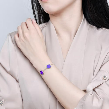 FLY FEI 18K Gold-Plated Four Leaf Clover Bracelet for Women,Adjustable lucky Bracelet Set Jewelry Gift-Hypoallergenic Charm for Birthdays, Wellness & Daily Wear - color: style02-Jewelry blue(silvery)
