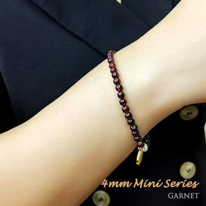 Morchic 4mm Natural Gemstone Beads Stretch Bracelet for Women, With Freshwater Pearls, Energy Gem Birthday Gift for Her 7.2” - color: Garnet