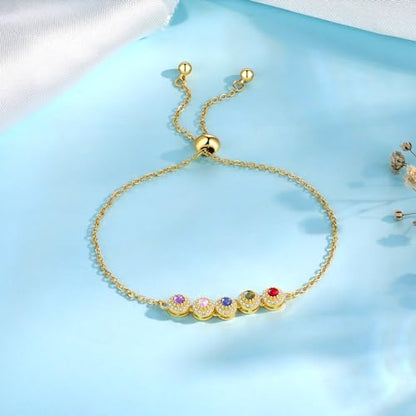 Personalized Birthstone Bracelet for Women – 925 Sterling Silver Adjustable Family Mothers Day Bracelet with Birthstones, Mothers Day, Christmas,Birthday Gift for Mom, Grandma, Wife, Bridesmaid - color: A-5 Birthstones