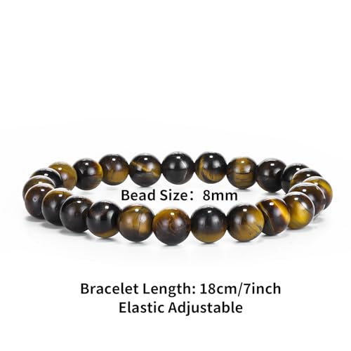 8mm Natural Stone Gemstone Beaded Bracelets, Multicolor Crystal Stretch Bracelets, 7 Inch Elastic Adjustable, Unisex
