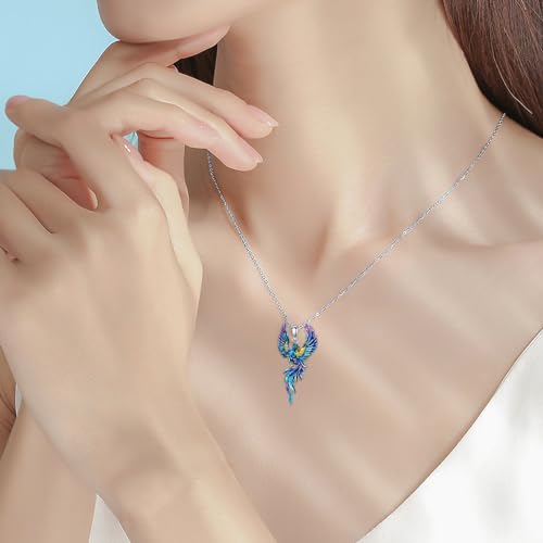 Hummingbird/Phoenix/Owl/Dove/Flamingo/Raven/Blue Jay/Cardinal/Peacock/Eagle/Parrot/Robin Necklace for Women 925 Sterling Silver Bird Pendant Necklace Animal Jewelry Gift for Mother Wife - style: Phoenix Necklace