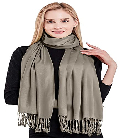 CJ Apparel Solid Color Tassels Design Nepalese Shawl Scarf Wrap Stole Throw Head Wrap Pashmina Gift Hand Made in Nepal New - color: Beige An1006