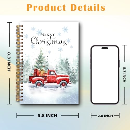 JINYO Winter Christmas Red Truck Notebook, Merry Christmas Journal, Farmhouse Xmas Tree Forest Journal for Women, Winter Spiral Notebook 5.5x8.3 Inch