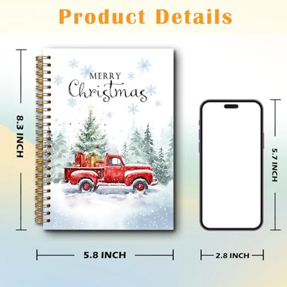 JINYO Winter Christmas Red Truck Notebook, Merry Christmas Journal, Farmhouse Xmas Tree Forest Journal for Women, Winter Spiral Notebook 5.5x8.3 Inch