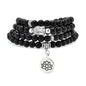 6mm 108 Mala Beads Bracelet, Yoga Zen Necklace with Buddha and Lotus Charm for Prayer - style: Black Agate
