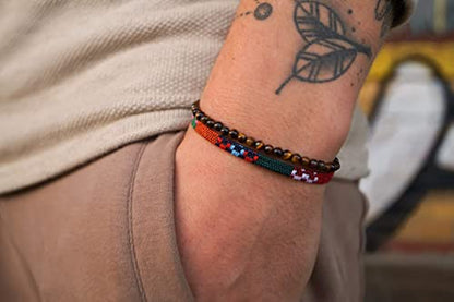 Made by Nami 2 Pcs Boho Surfer Bracelets for Men and Women Waterproof and Adjustable Beach Bracelets for Men and Women Set of 2 Beaded & Braided - color: Tiger-Eyes & Ethno