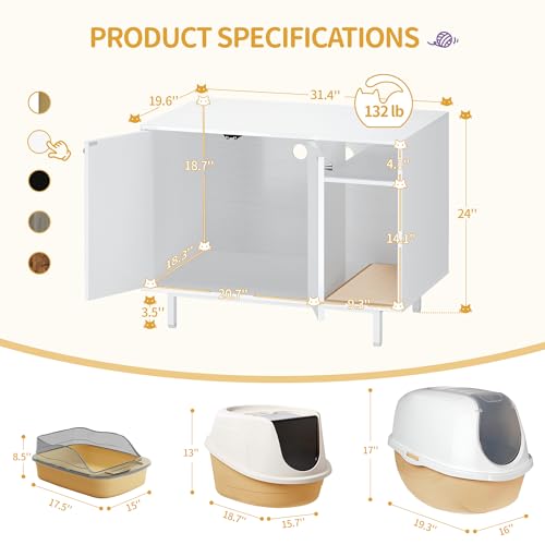 Hzuaneri Cat Litter Box Enclosure,Hidden Litter Box Furniture with Storage, Large Wooden Cabinet with Sisal Mat, Modern Cat Washroom for Living Room, Bedroom, Entryway, White CB01513W - color: White