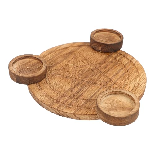 Wooden Pentagram Candle Holder Ceremony Candlestick Religious Ritual Supplies Decorative Altar Divination Candlestick for Home Décor