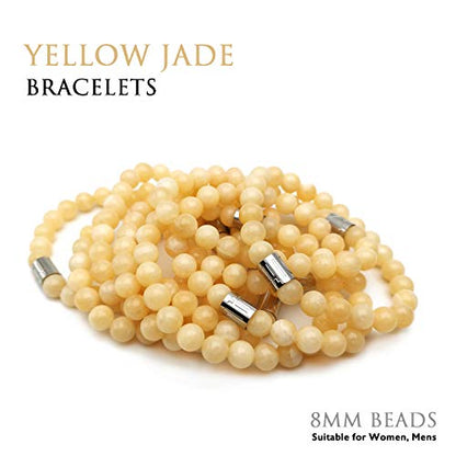 Morchic 8mm Genuine Gemstone Stretch Bracelet for Women Men Unisex, Natural Energy Crystal Stone Beads, Classic Simple Design Cuff Birthday Gift 7.5 Inch - color: Yellow Jade