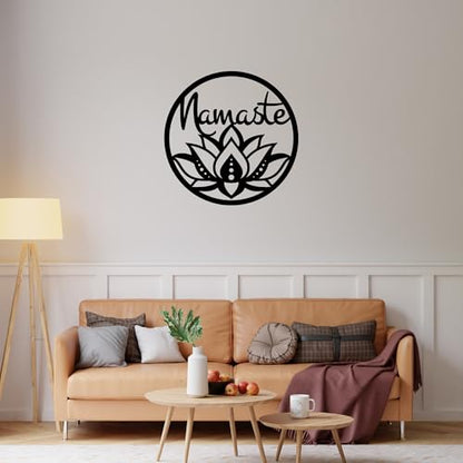 Namaste Lotus Flower Wall Hanging – Handmade Yoga Inspired Metal Décor, Boho Spiritual Artwork for Meditation Room, Mindfulness Studio, or Peaceful Home Accent - size: 18"