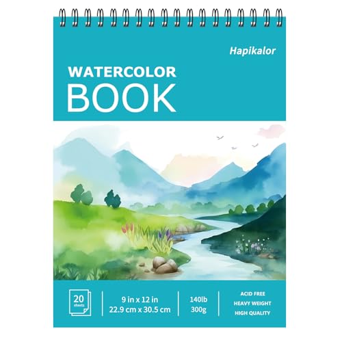 Hapikalor 9"x12" Watercolor Sketchbook, 1-Pack Spiral Bound, Water Color Paper, 140lb/300gsm Watercolor Paper, Watercolor Notebook, Watercolor Journal, Sketch Pad, School Supplies, Teal - color: Teal, size: 9" x 12" Spiral Bound