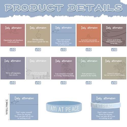 100 Pcs Positive Affirmation Cards for Women Mental Health Bracelets Motivational Silicone Bracelets for Women Students Employees