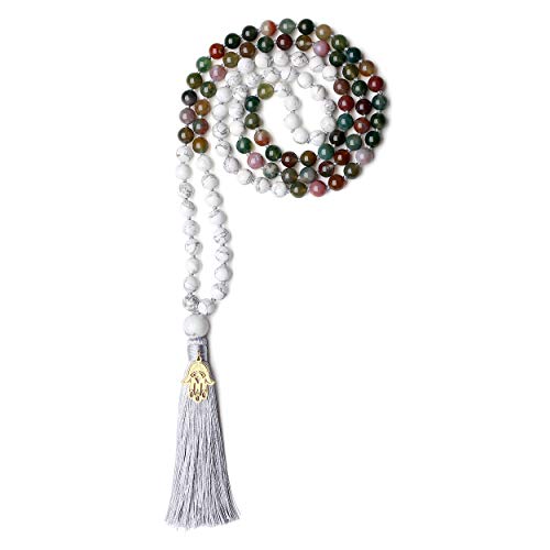 COAI Hand Knotted Tassel 108 Mala Beads Stone Beaded Necklace for Yoga Meditation