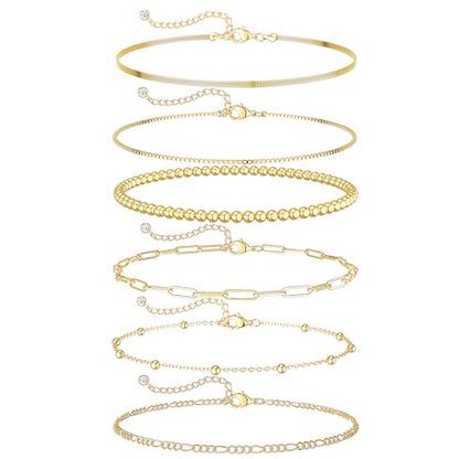 DEARMAY Gold Bracelets for Women Waterproof, 14K Gold Plated Stackable Jewelry Sets Non Tarnish Trendy Thin Dainty Cuban Link Paperclip Chain Bracelet Stack Fashion Accessories Gifts for Womens - style: 5Pcs BRACELET F