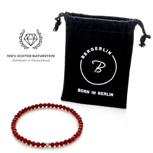 BERGERLIN Real natural stone bracelet - Tested and certified in Germany - Genuine bracelets with 925 Sterling silver pearl and faceted pearls - color: Jasper, size: Medium