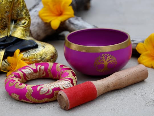 Tree Of Life Singing Bowl Complete Set ~ For Meditation, Yoga, Spiritual Healing and Mindfulness (Pink) - color: Pink