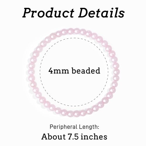 MAIBAOTA Healing Crystal Bracelet for Women Men, 8/4 mm Natural Stone Beaded Bracelets, Jewelry Birthday Gifts, Round Gemstones Stretch Bracelets - color: Pink-Rose Quartz, size: 4 mm