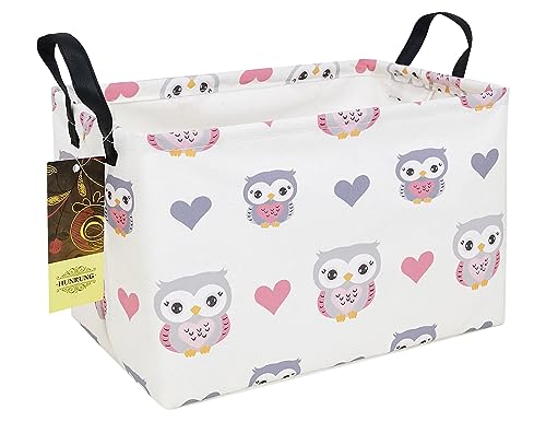 Rectangle Canvas Storage Basket Foldable Waterproof Toy Organizer Bin with Handles Fabric Collapsible Storage Bins for Shelves Kids Room Playroom Nursery Clothes and Pet Supplies(Rec-Love Owl) - color: Rec-Love Owl