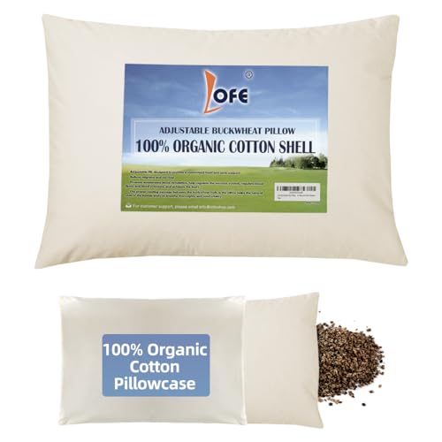 Organic Buckwheat Pillow for Sleeping with Organic Cotton Pillowcase - Kids/Travel Size 11''x16'' Adjustable Firm Pillow, Cervical Support for Back and Side Sleepers(Tartary Buckwheat Hulls) - color: Off White(pure), size: 11x16