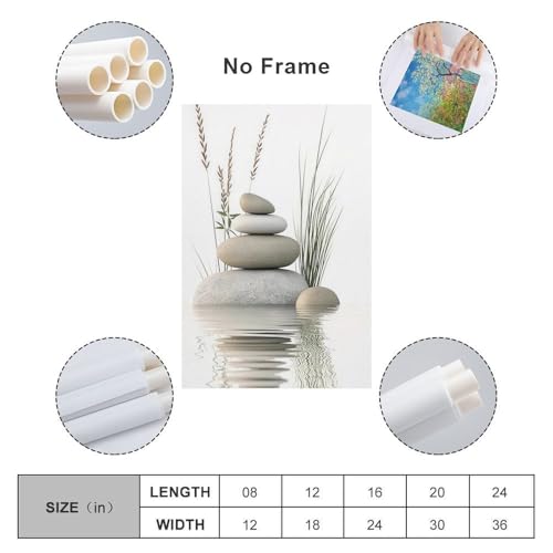 Zen Stone Canvas Wall Art Stacked Stones in Water Poster Tranquil Wild Grass Painting Picture for Spa Yoga Meditation Room Bathroom Wall Decor Unframe-style 16x24inch(40x60cm)