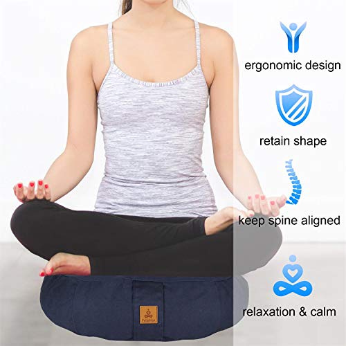 Crescent Zafu Meditation Pillow, D=17" W=11" H=5.5" Zabuton Yoga Bolster, Meditation Cushion, Floor Pouf Yoga Pillow Zippered Organic Cotton Cover Natural Buckwheat kneeling pillow - Large - color: Purple
