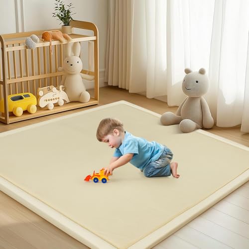 Baby Play Mat for Floor - 1.4" Thick Memory Foam Rug, 80"x70" Playpen Tummy Time Mat, Soft Velvet Nursery Rug, Large Padded Crawling Mat, Cushioned Pads for Playroom Toddlers, Infants, Yoga, Tatami - color: Beige, size: 80"x70"x1.4"