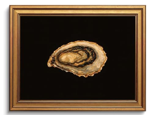 Gold Framed Wall Art Vintage Kitchen Canvas Art Prints Coastal Oyster Paintings Wall Decor Beach Food Artwork Pictures for Dining Room 12x16in - color: Oyster, size: 12x16in Gold Framed
