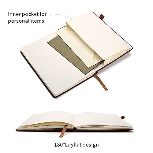 Lined Journal Notebooks with Pen Loop, Hardcover Notebook Journal for Work, 100Gsm Premium Thick Paper with Inner Pocket, Medium 5.7"x8.4", （Brown, Ruled） - color: Brown