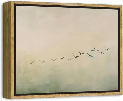 Framed Sage Green Japandi Flying Bird Canvas Wall Art Japanese Wabi Sabi Picture Wall Decor Abstract Nature Birds Poster Prints for Bedroom Living Room Home Decoration 16x24in - color: Bird, size: 24"L x 16"W