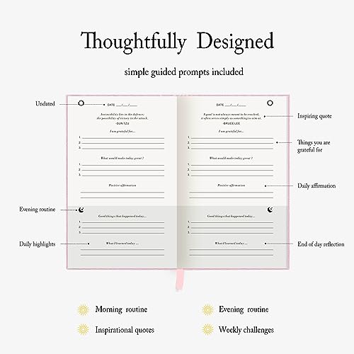 The Gratitude Journal - for More Mindfulness, Happiness, Positive Vibes, Affirmations, Productivity, and Self Reflection -Undated Daily Journal - color: Pink