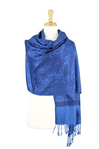PASKMLNA Paisley Jacquard Pashmina Shawl Wrap Scarf Stole - color: Royal Navy