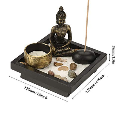 Zen Meditation Rock Garden Table Kit, Chinese Buddhism Candlestick, Meditation Relax Decor Set for Home,Garden