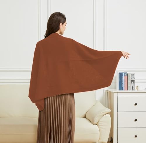 Huralona Women's Open Front Wool Shawl Wrap Scarf with Sleeves Outer Warm Knitted Poncho Cape Fall Winter - color: Caramel