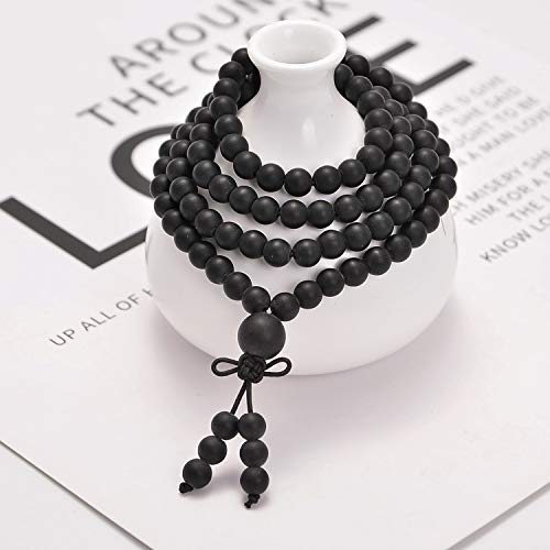 AD Beads 6mm Natural Healing Gemstones Buddhist 108 Prayer Mala Stretchy Bracelet Necklace - color: Matte Black Onyx