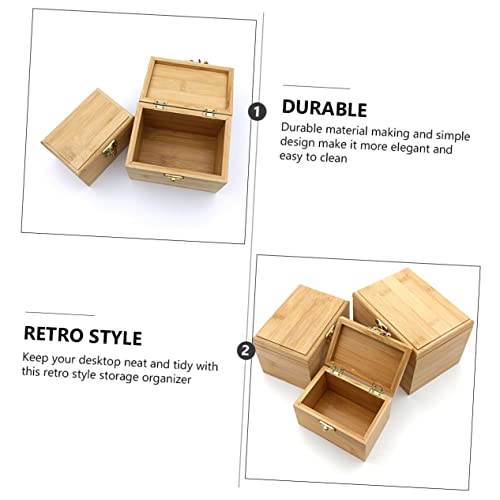 Healifty Bamboo Storage Box Jewelry Box Organizer Square Case Capacity for Home Office Decor Style