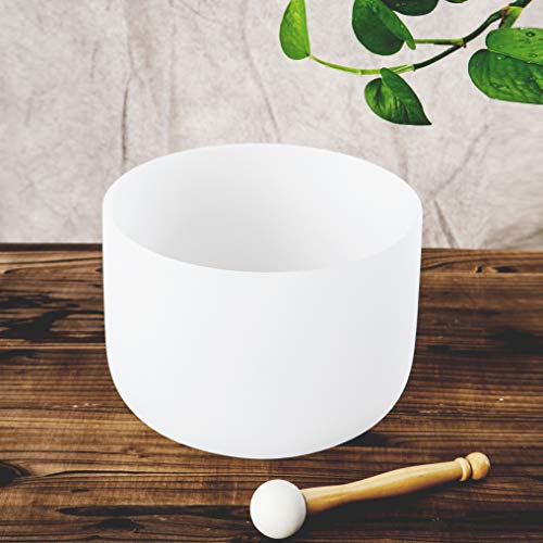 Leize Quartz Crystal Singing Bowl F Note Heart Chakra White 8" with Heavy Duty Carrying Case Suede Striker - color: white, size: 8" F Note
