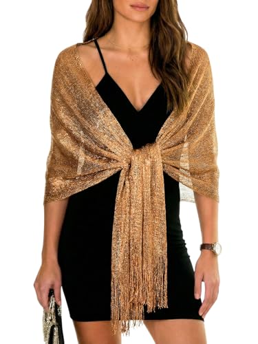 Sumolux Shawls Wraps for Evening Dresses Metallic Glitter Shawls Scarf for Women Sparkling Wedding with Free Buckle - color: Light Brown