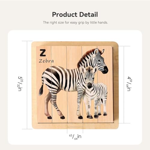 IEATFO 4 in 1 Wooden Animal Chunky Puzzle, 5 Solid Wood Puzzle Blocks with 4 Sides Realistic Safari Animals, Wooden Block Puzzle with Durable Base for Toddlers 3+ Years - Montessori Inspired - style: 4 in 1 (Safari)