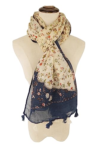 YOUR SMILE Large Boho Scarf for Women Lightweight Floral Printed Scarves Fall Winter Fashion Fringed Shawl wraps - color: 16 Beige Shivering