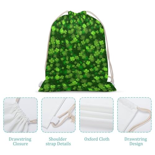St Patricks Day Green Shamrock Clover Leaf Grass Portable Canvas Drawstring Backpack with Drawstring Pockets 35x50cm - color: St Patricks Day Green Shamrock Clover Leaf Gr, size: 35x50cm