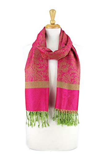 PASKMLNA Paisley Jacquard Pashmina Shawl Wrap Scarf Stole - color: Hotpink Green