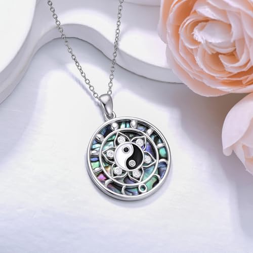 Lotus Necklaces for Women 925 Sterling Silver 7 Chakra/Yin Yang Pendant Necklace Spiritual Lotus Jewelry Birthday Yoga Gifts - style: Yin Yang-Lotus