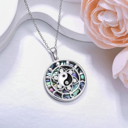 Lotus Necklaces for Women 925 Sterling Silver 7 Chakra/Yin Yang Pendant Necklace Spiritual Lotus Jewelry Birthday Yoga Gifts - style: Yin Yang-Lotus