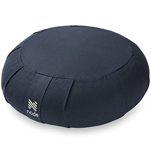 Zafu Meditation Cushion, 15" Round Buckwheat Yoga Pillow with Organic Cotton Cover - Blue