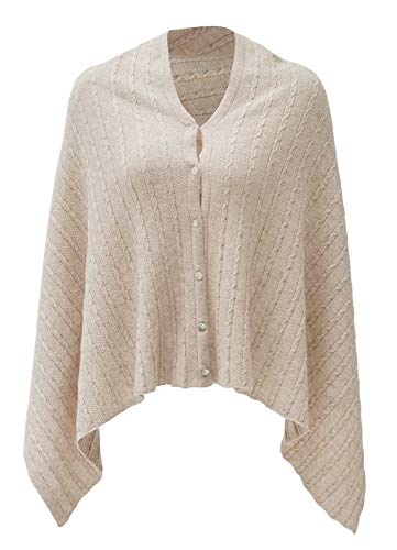 PULI Women's Versatile Knitted Shawls Scarf Poncho Sweater with Buttons Lightweight Spring Summer Fall Wraps - color: E-barley Twist in Cable Large