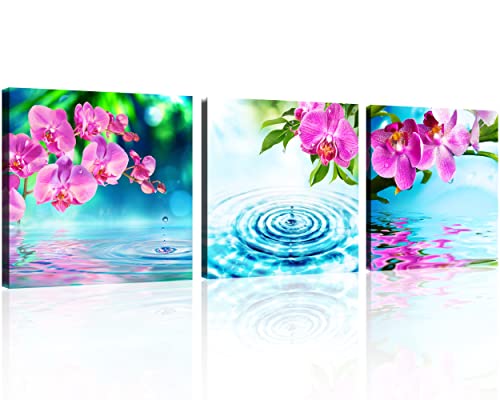 TutuBeer 3 Panels Wall Art Spa Still Life Orchid in Water Zen Picture Print on Canvas Wall Art Zen Spa Decor for Home Decoration Wall Decoration Stretched and Framed Ready to Hang Each Panel 12x12inch - color: Orchid in Water, size: 12x12inchx3